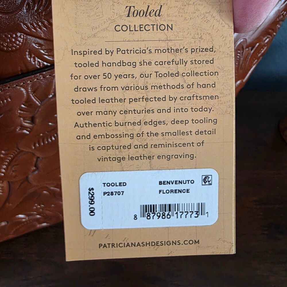 NWT Patricia Nash Benvenuto Florence Brown Tooled Large Tote Leather Studed Coin - Picture 8 of 11